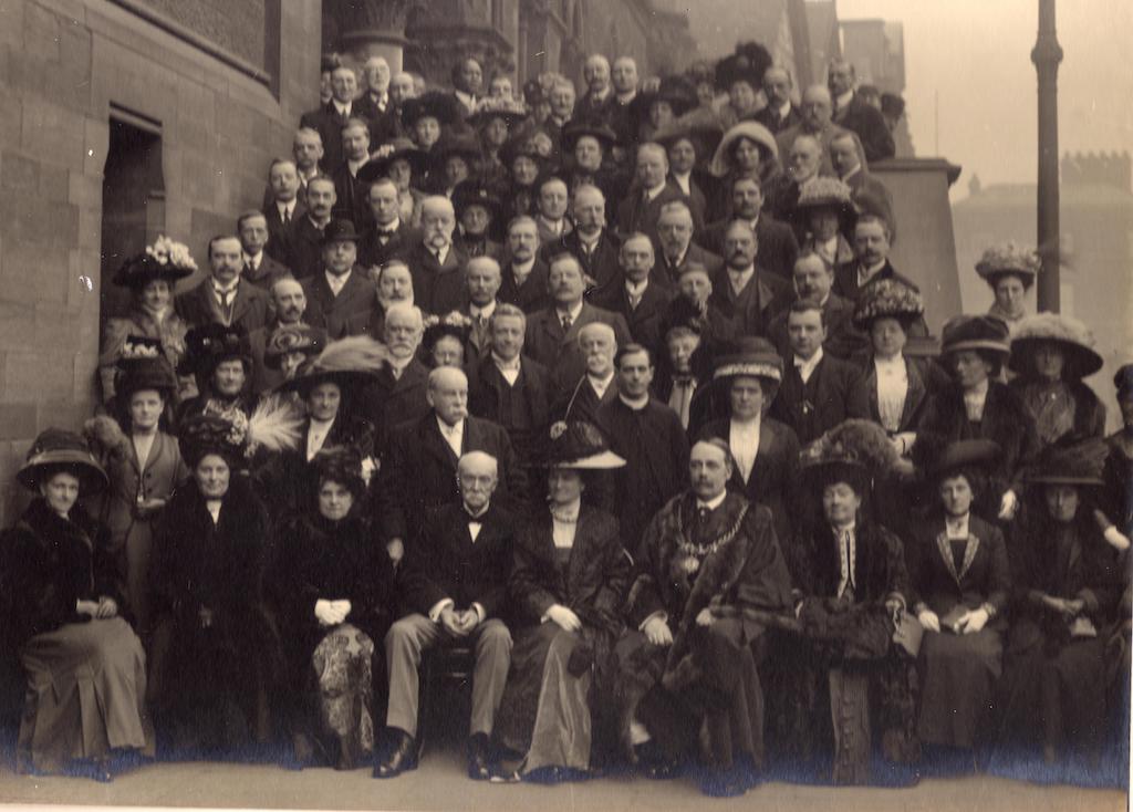 Lodge members, Visitors and Ladies outside Chester Town Hall 8 April 1911