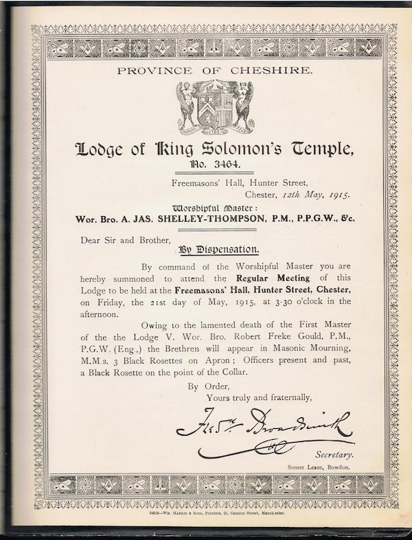 Lodge Summons for 21 May 1914